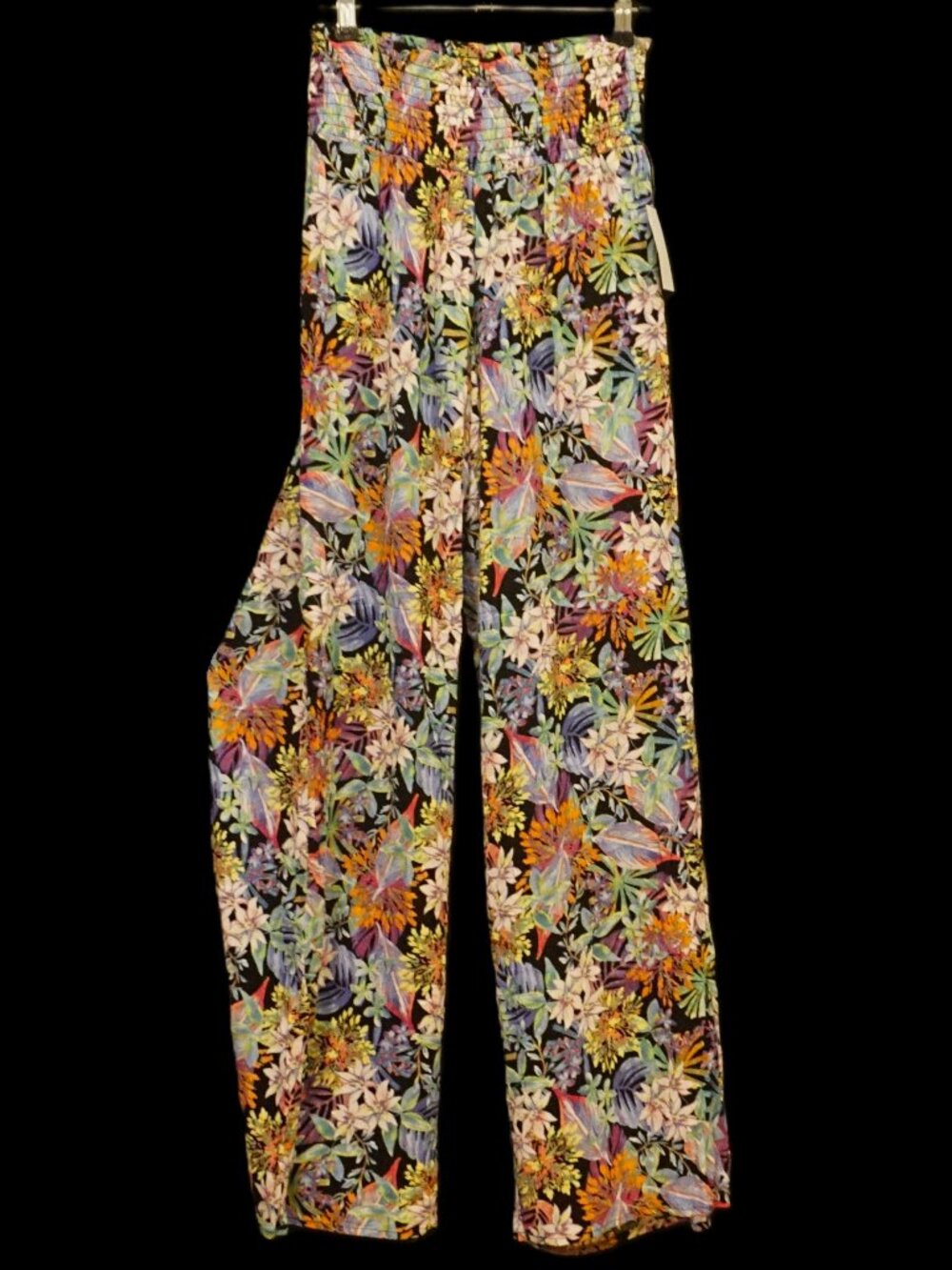Hippie Rose Boho Multi Color Tropical Leaf Print Wide Leg Pull On Pants Women’s